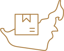 Illustration of the United Arab Emirates map next to a box, symbolizing shipping or export.